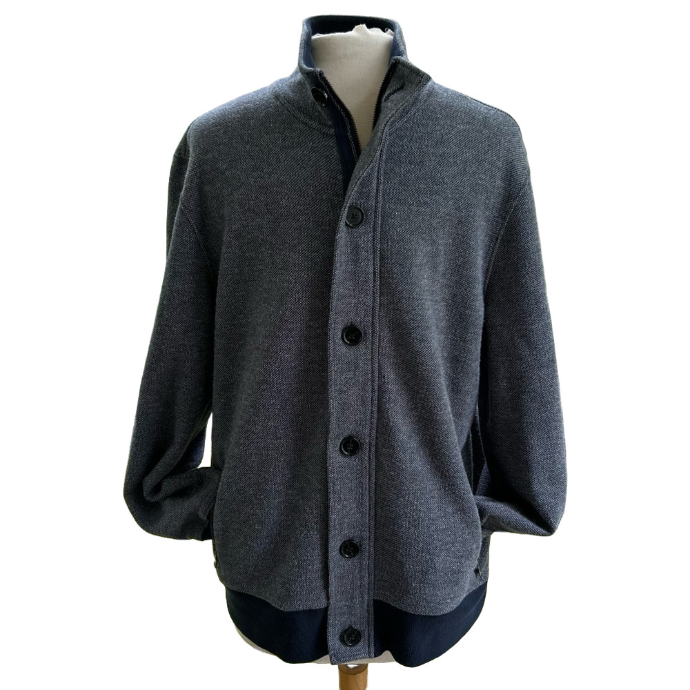 Banana Republic Navy Grey Size Large Sweater Jacket Varsity Cotton Zip Up
